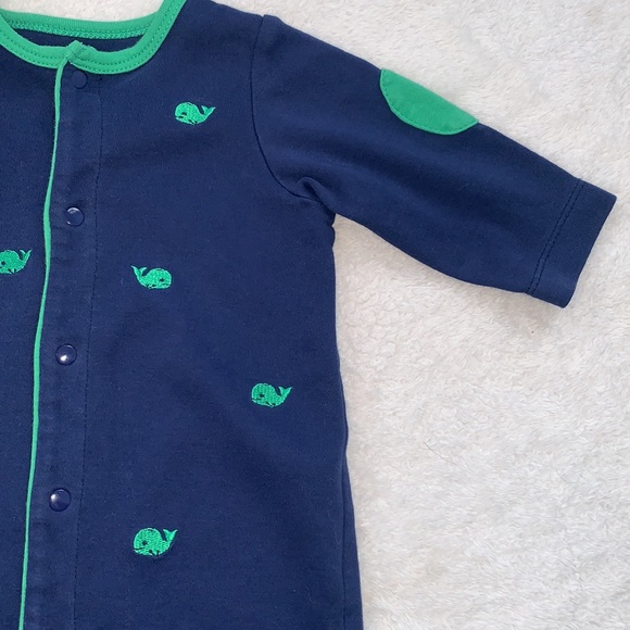 Little Me Navy Blue & Green Whale Footie 6M EUC - Picture 5 of 8